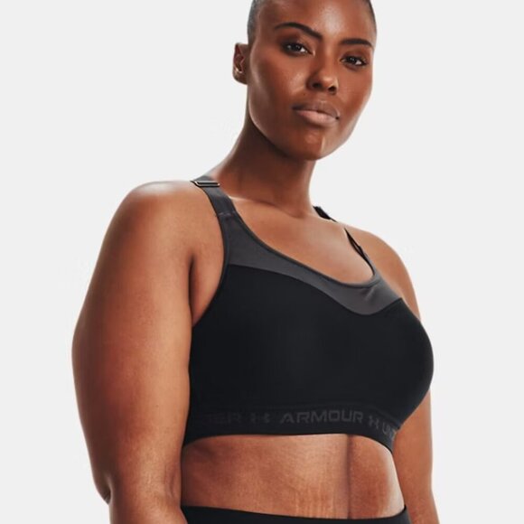 Under Armour Black Racerback Sports Bra Armour High Crossback Black High Impact - Picture 1 of 11